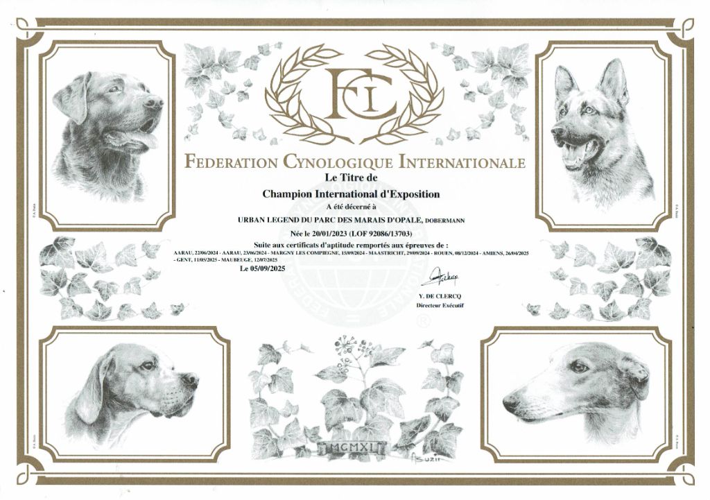 Homologation du Titre de Championne Internationale 